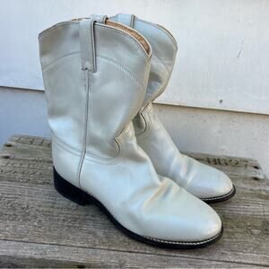 Vintage Justin roper Boots Eggshell White Cream Youth 6D